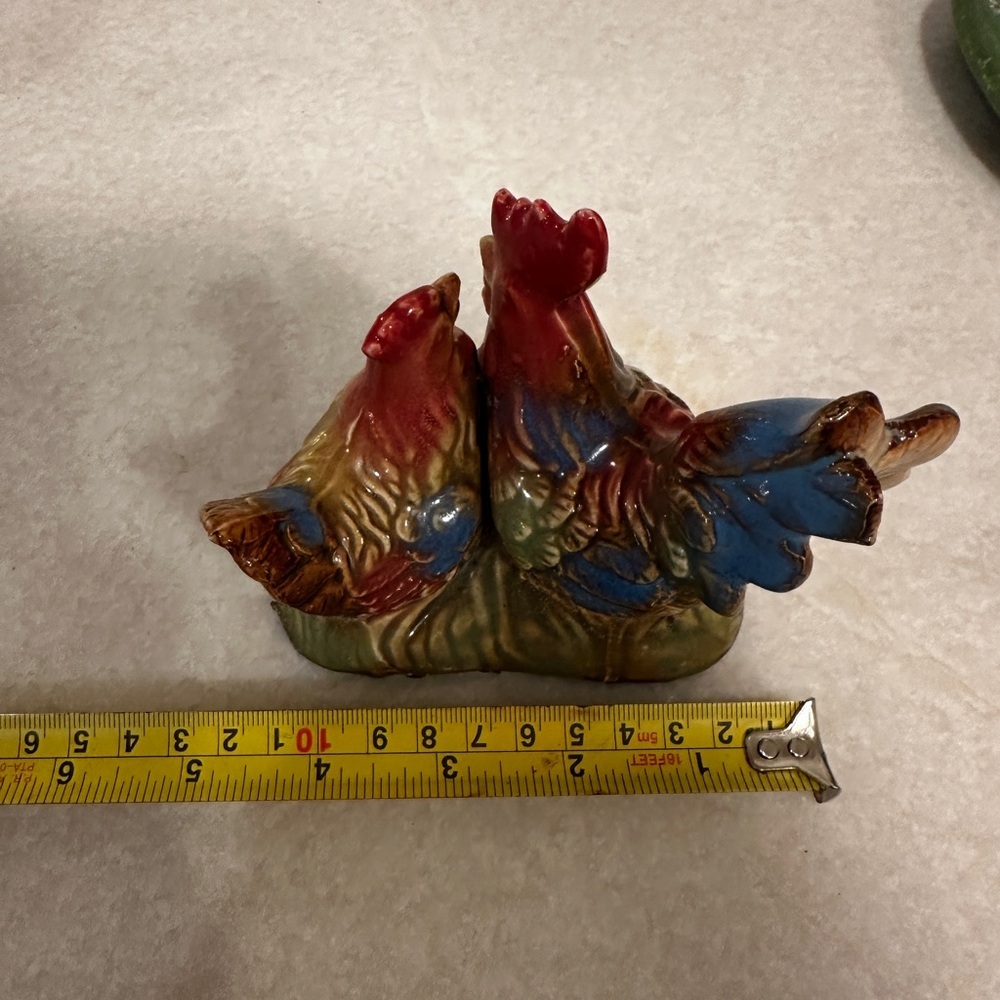 Pair of vintage glazed ceramic rooster figurines - Picture 5 of 10